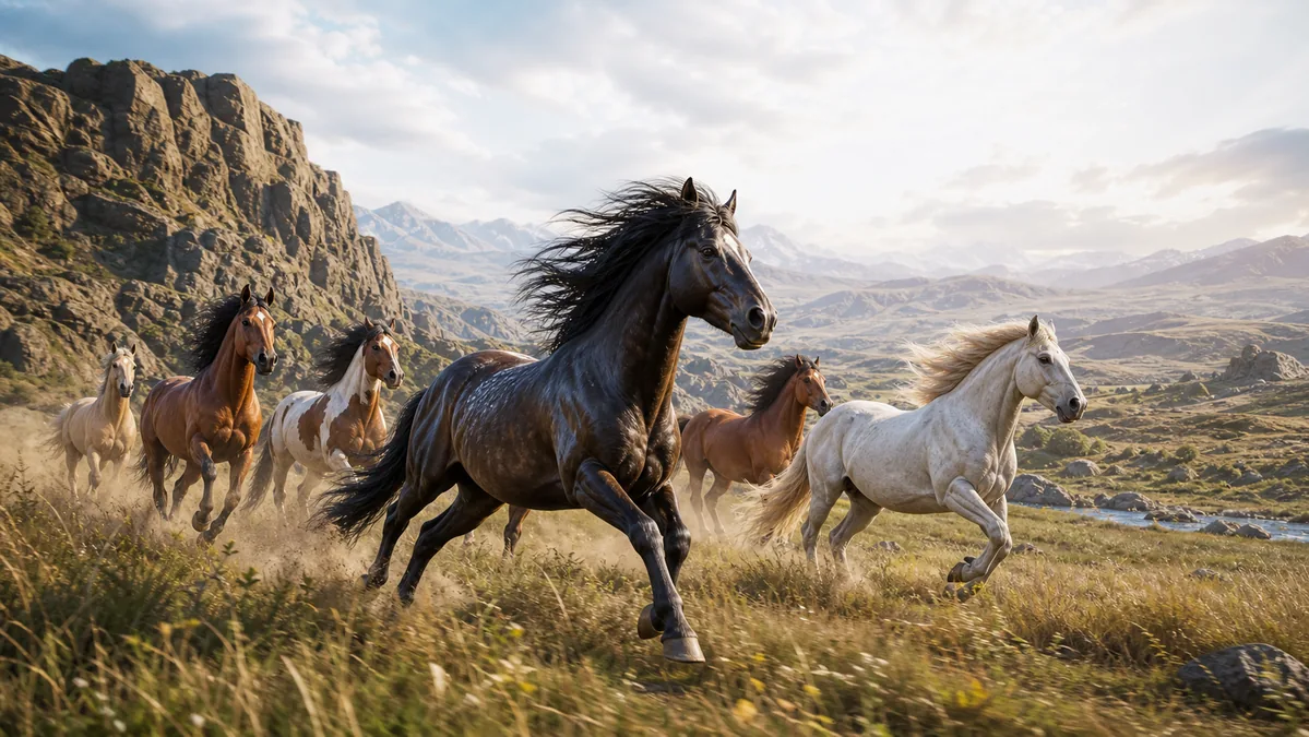Wild Horse Simulator Racing Games: Movement Across an Open Valley